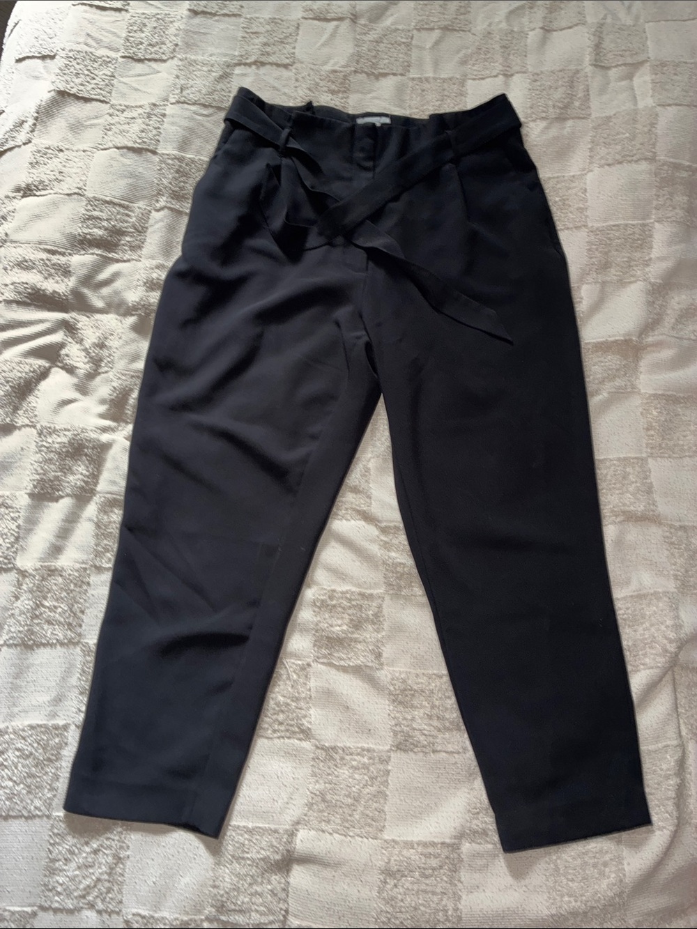 H&M Black High-Waist Tapered Pants with Waist Tie